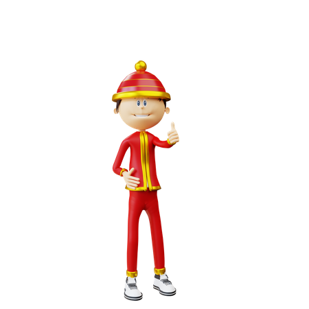 Chinese man showing thumbs up hand gesture  3D Icon