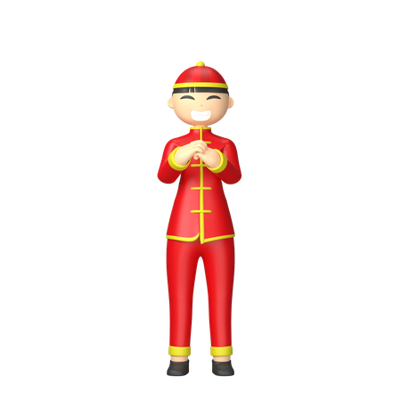 Chinese man waiting for guests  3D Illustration