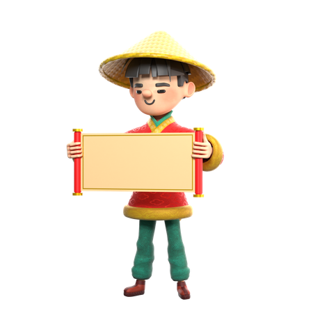 Chinese Man With Scroll  3D Illustration