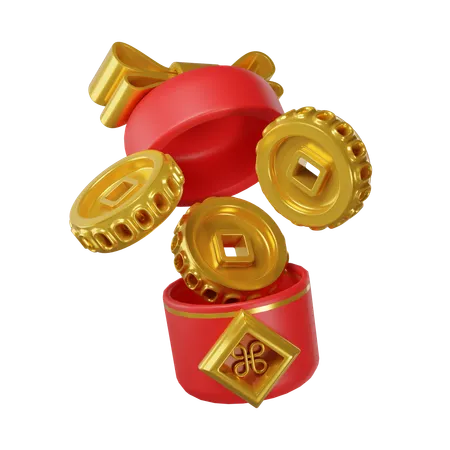 Chinese New Year Gifts And Coins 3D Icon