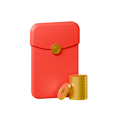 Chinese New Year Envelope With Coins  3D Icon