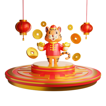 Chinese new year tiger on Podium  3D Icon