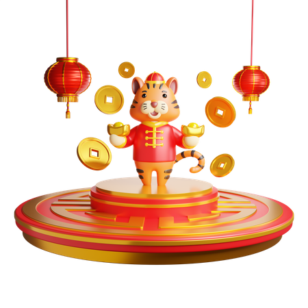 Chinese new year tiger on Podium 3D Illustration