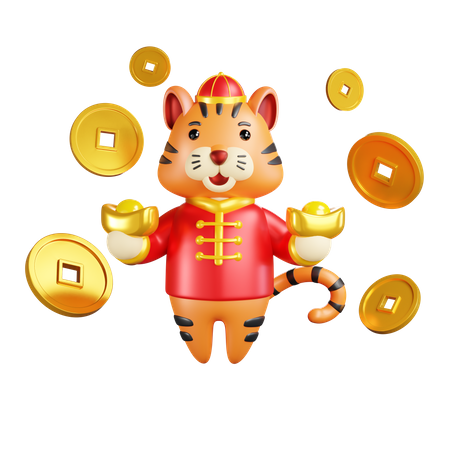 Chinese new year tiger With Coins  3D Icon