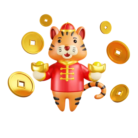 Chinese new year tiger With Coins  3D Icon