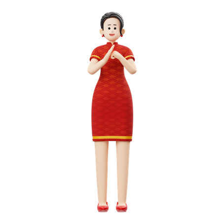 Chinese New Year Woman Greeting  3D Illustration