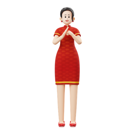 Chinese New Year Woman Greeting  3D Icon