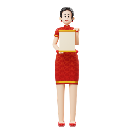 Chinese New Year Woman Is Holding Roll Paper  3D Illustration