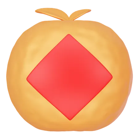 Golden Mandarin Orange With Red Lable 3 D Icon Render 3D Icon
