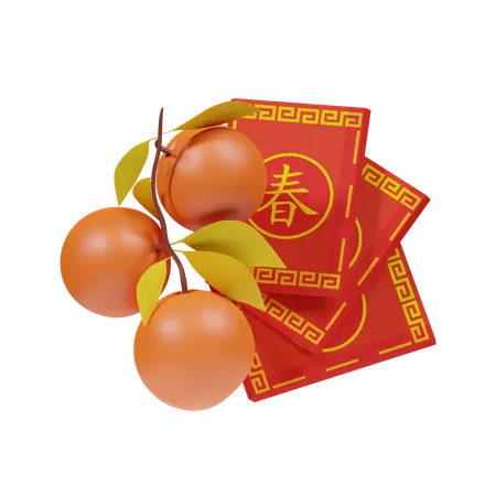 Chinese Oranges And Envelope  3D Icon