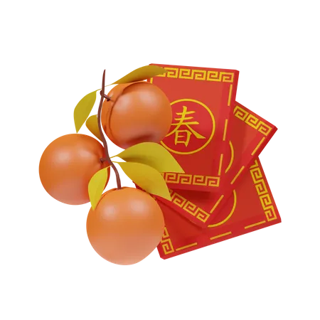 Chinese Oranges And Envelope  3D Icon