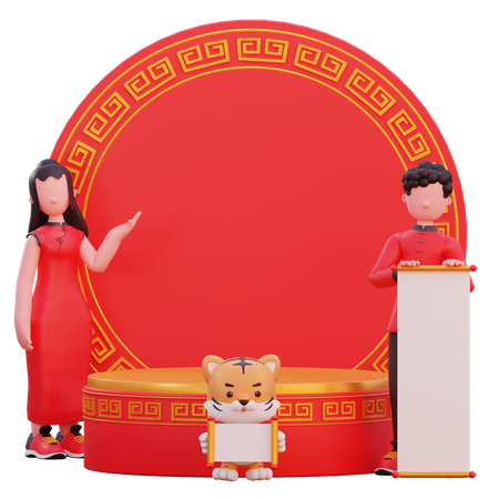 Chinese people with new year celebration invitation 3D Illustration
