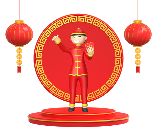 Chinese mit Karten  3D Illustration