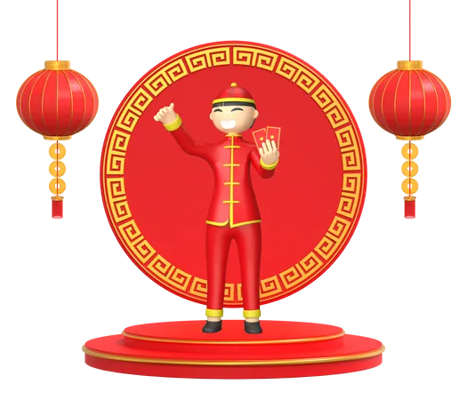 Chinese mit Karten  3D Illustration