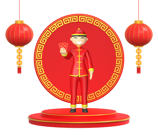 Chinese mit Karten  3D Illustration