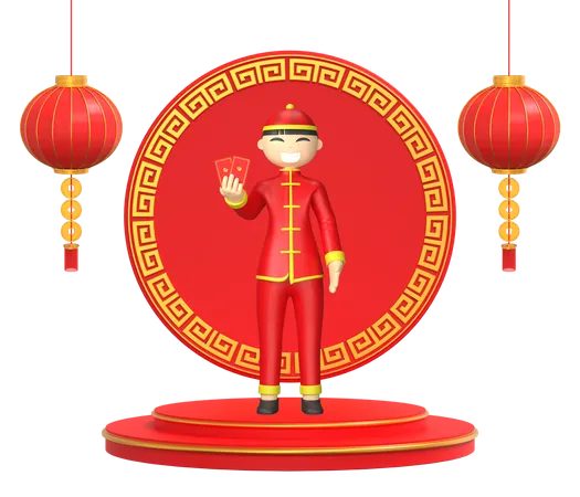 Chinese mit Karten  3D Illustration