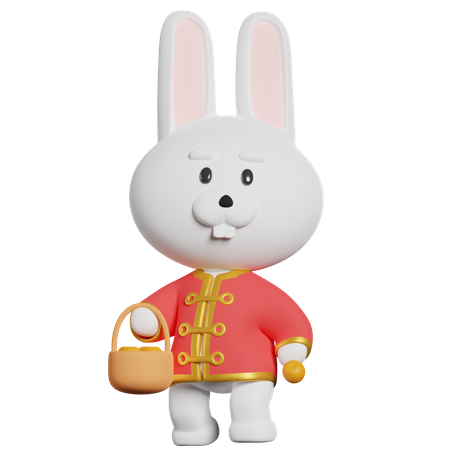 Chinese Rabbit Bring Oranges  3D Illustration