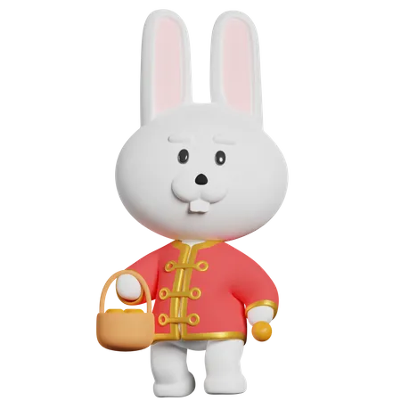 Chinese Rabbit Bring Oranges  3D Illustration