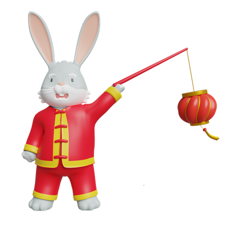 Chinese Rabbit Brings Chinese Lampion  3D Icon