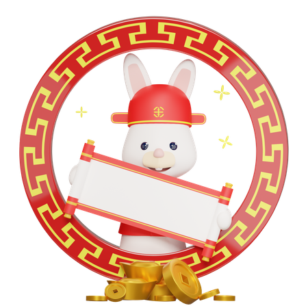 Chinese  rabbit carrying a scroll  3D Illustration