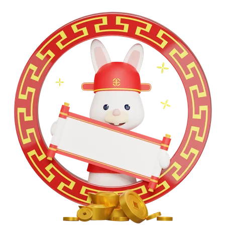 Chinese  rabbit carrying a scroll  3D Illustration