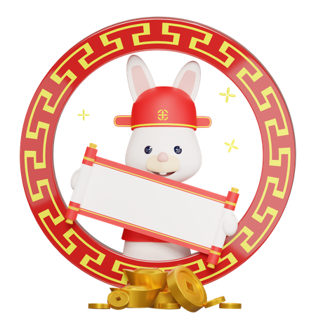 Chinese  rabbit carrying a scroll 3D Illustration