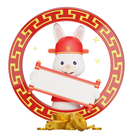Chinese  rabbit carrying a scroll 3D Illustration