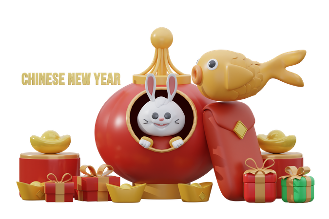 Chinese rabbit celebrating Chinese new year 3D Icon