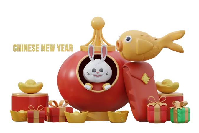 Chinese rabbit celebrating Chinese new year  3D Icon