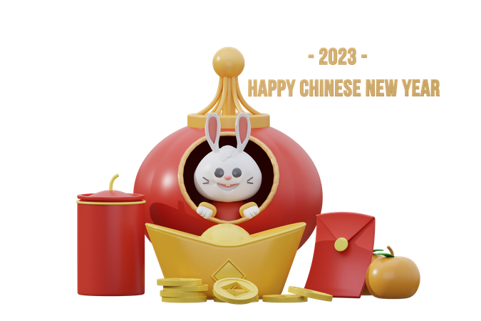 Chinese Rabbit enjoying Chinese new year 2023 3D Icon