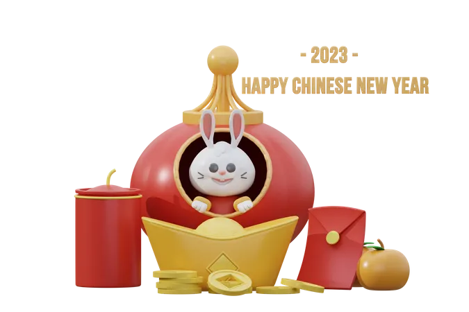 Chinese Rabbit enjoying Chinese new year 2023  3D Icon