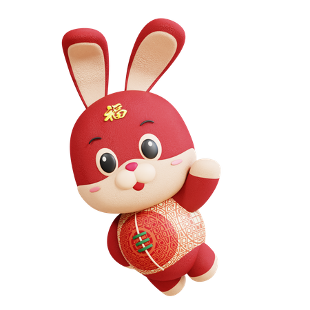 Chinese Rabbit Flying Pose  3D Illustration