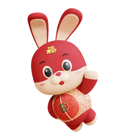 Chinese Rabbit Flying Pose  3D Illustration