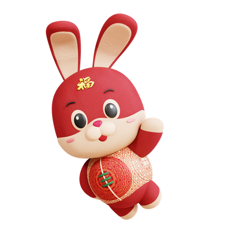 Chinese Rabbit Flying Pose 3D Illustration
