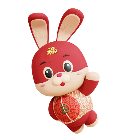 Chinese Rabbit Flying Pose 3D Illustration
