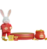 Chinese Rabbit Holding Gift And Doing Podium Decoration