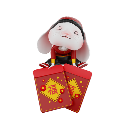 Chinese Rabbit On Angpao  3D Illustration