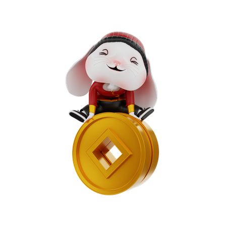Chinese Rabbit On Coins  3D Illustration