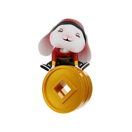 Chinese Rabbit On Coins  3D Illustration