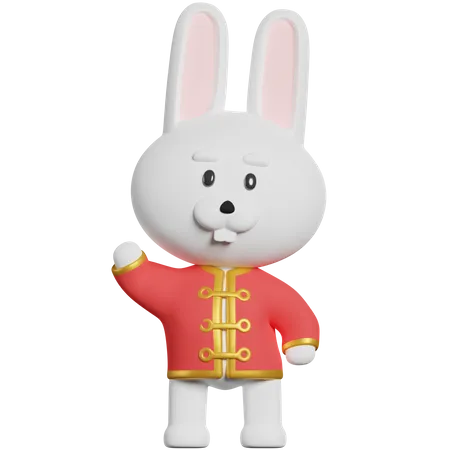 Chinese Rabbit Say Hi  3D Illustration