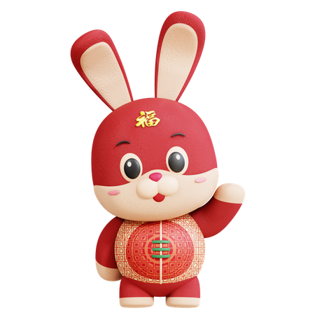 Chinese Rabbit Say Hi  3D Illustration