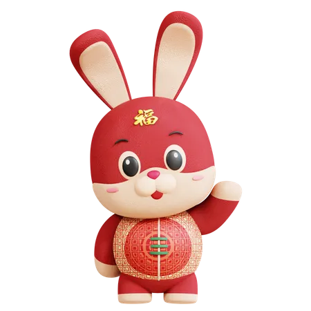 Chinese Rabbit Say Hi  3D Illustration