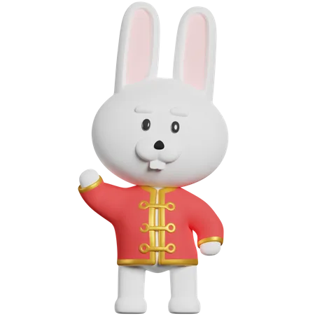 Chinese Rabbit Say Hi 3D Illustration