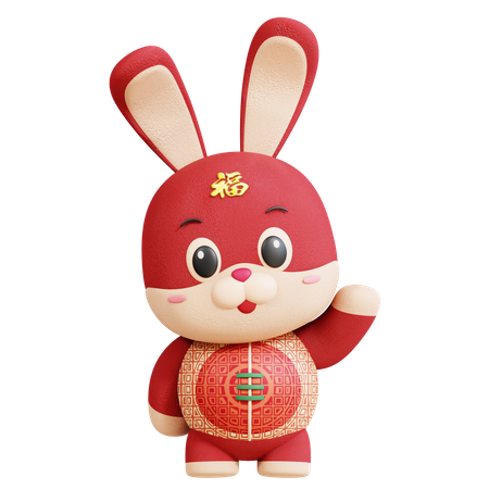 Chinese Rabbit Say Hi 3D Illustration