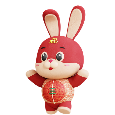 Chinese Rabbit Showing Happy Pose  3D Illustration