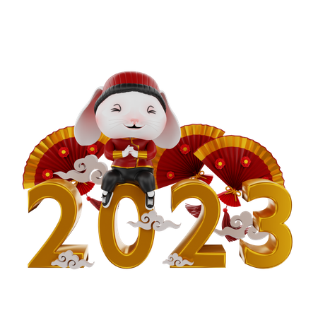 Chinese Rabbit Sitting On 2023  3D Illustration