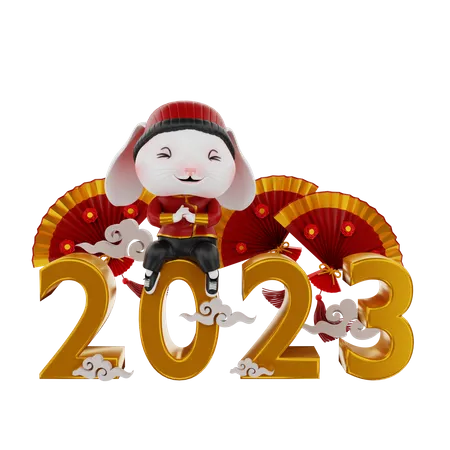 Chinese Rabbit Sitting On 2023  3D Illustration