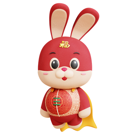 Chinese Rabbit Superman Pose  3D Illustration