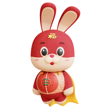 Chinese Rabbit Superman Pose  3D Illustration