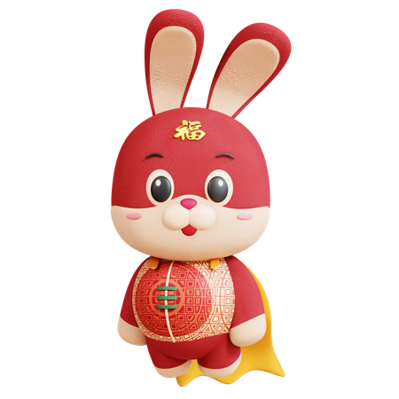 Chinese Rabbit Superman Pose 3D Illustration